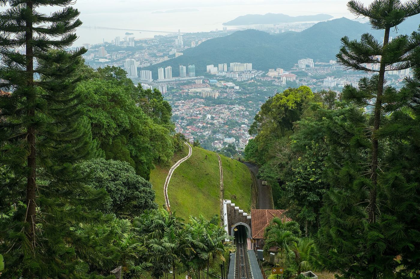 Penang Hill funicular railway with George Town below
