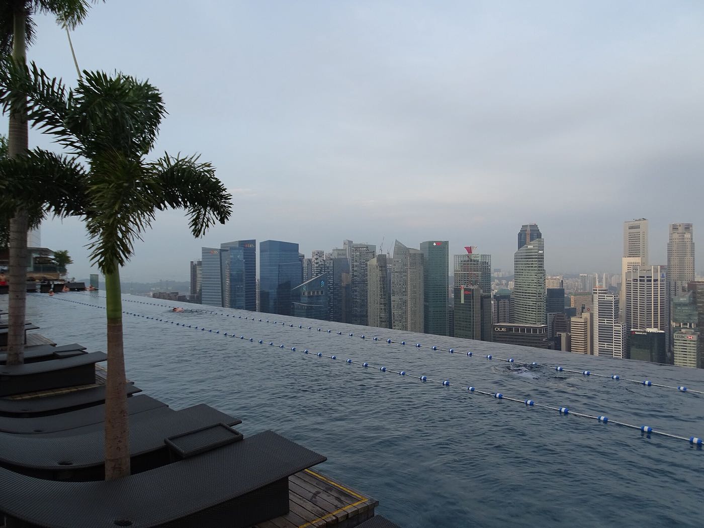 Singapore's city skyline seen from the rooftop infinity pool at Marina Bay Sands