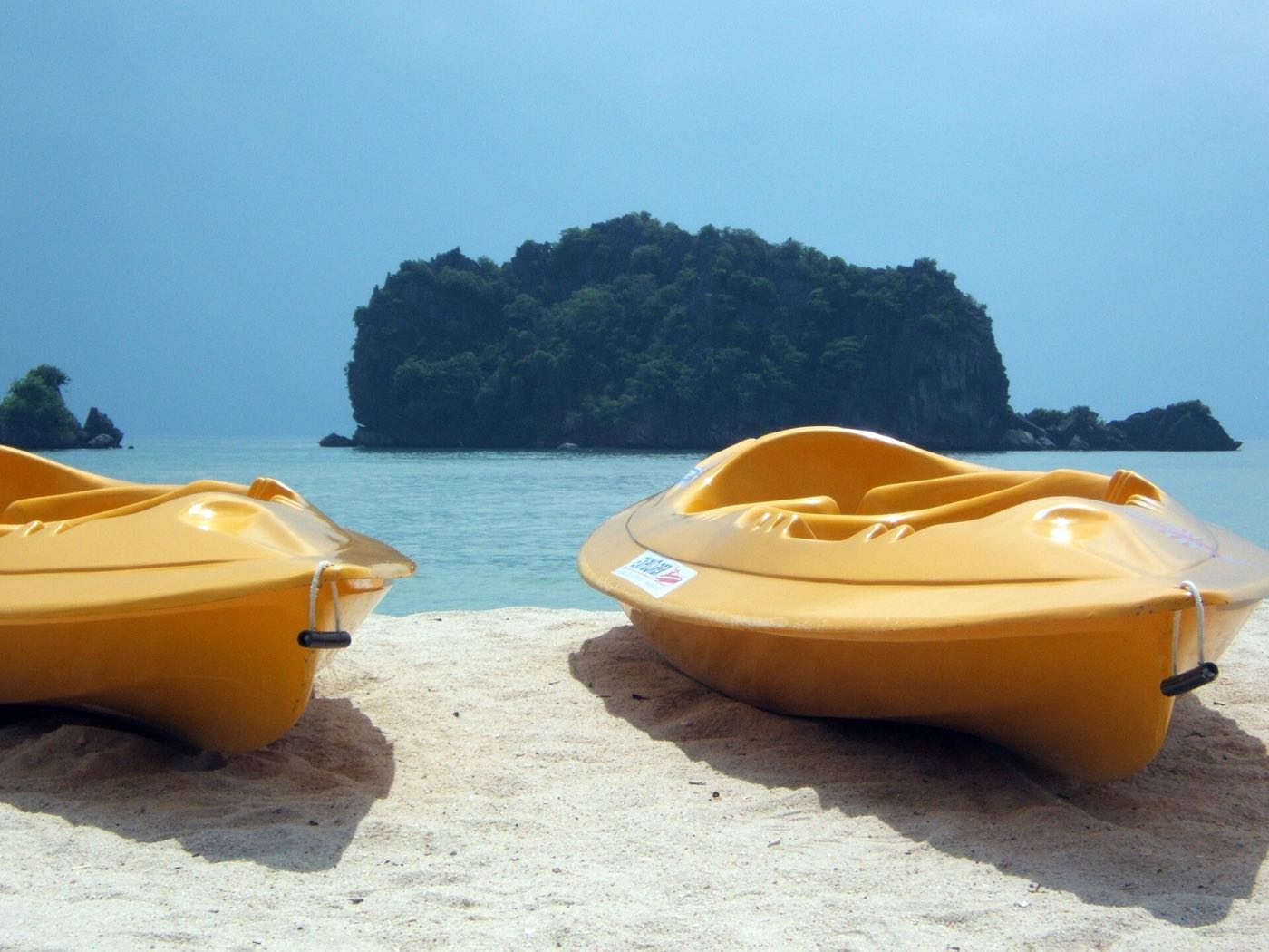 Kayaks on the sand at Tanjung Rhu beach, Langkawi